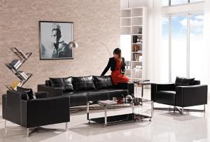 Черный кожаный диван в стиле «модерн» S329
